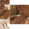 Colorful Plated Copper Earrings With Natural Stones Trendy Geometric Design For Women