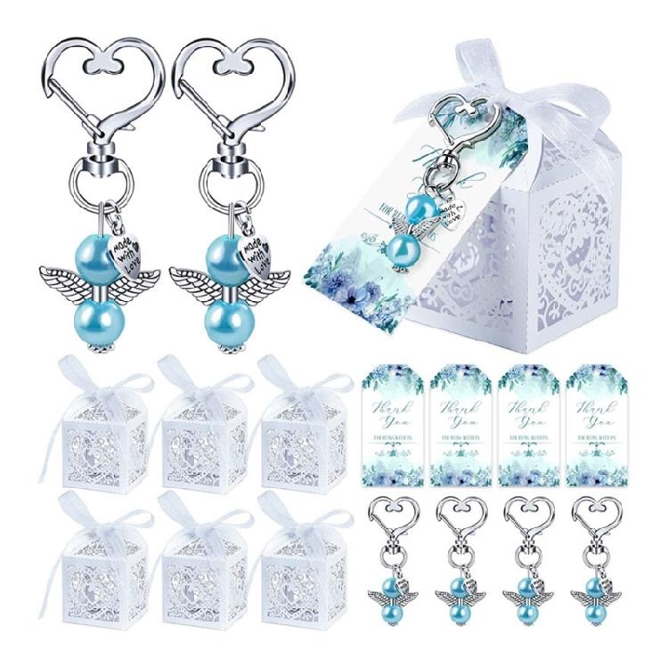 

144 PCS Keys Rings with Baptism Favor Boxes Kraft Paper Alloy Material for Girls синий