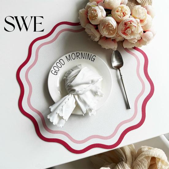 Faux Leather Table Mat Scalloped Placemat Heat-Resistant Non-slip Heat Insulation Quick-drying Place Waterproof Dining Protection Decoration