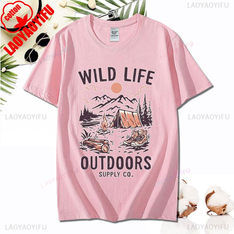 Love Camping I Hate People Vintage Funny T-Shirt Unisex Tees Camping Hiking Short Sleeve Tops Camper Gift Cotton O-Neck T-Shirt
