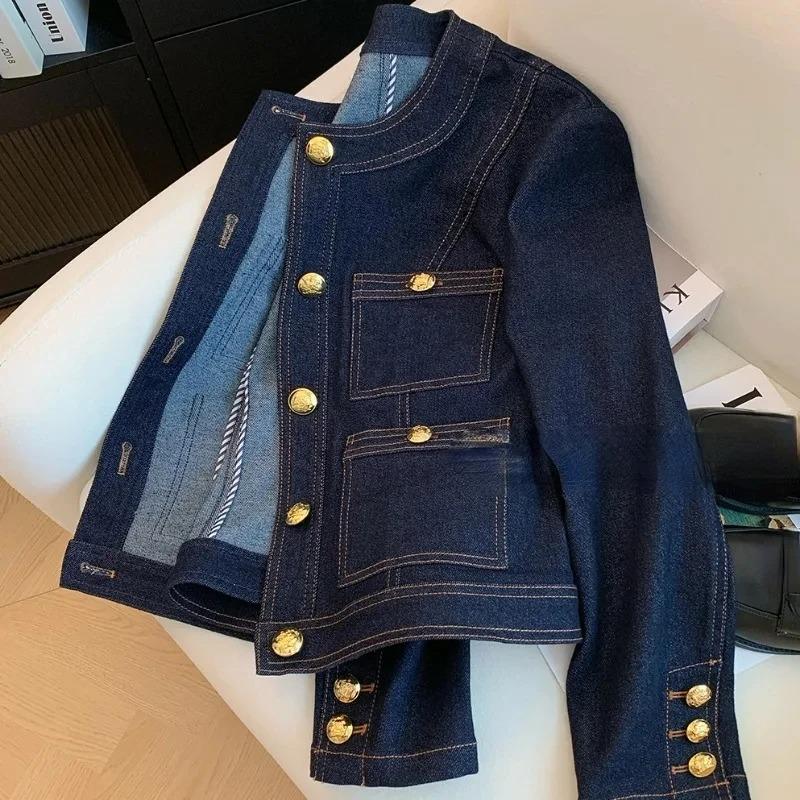Women's Vintage Denim Jacket Spring Button Up Korean Fashion Blue Chic Bomber Outwear Casual Ropa De Mujer