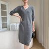 Women's Mid-length V-neck Cashmere Sweater Dress - Slim Fit, Medium Sleeves