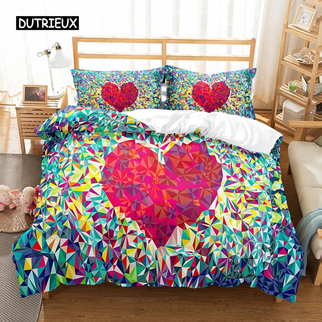 Love Heart Duvet Cover Set Single King Romantic Theme Bedding Set Rose Floral Comforter Cover For Valentine's Day Wedding Decor