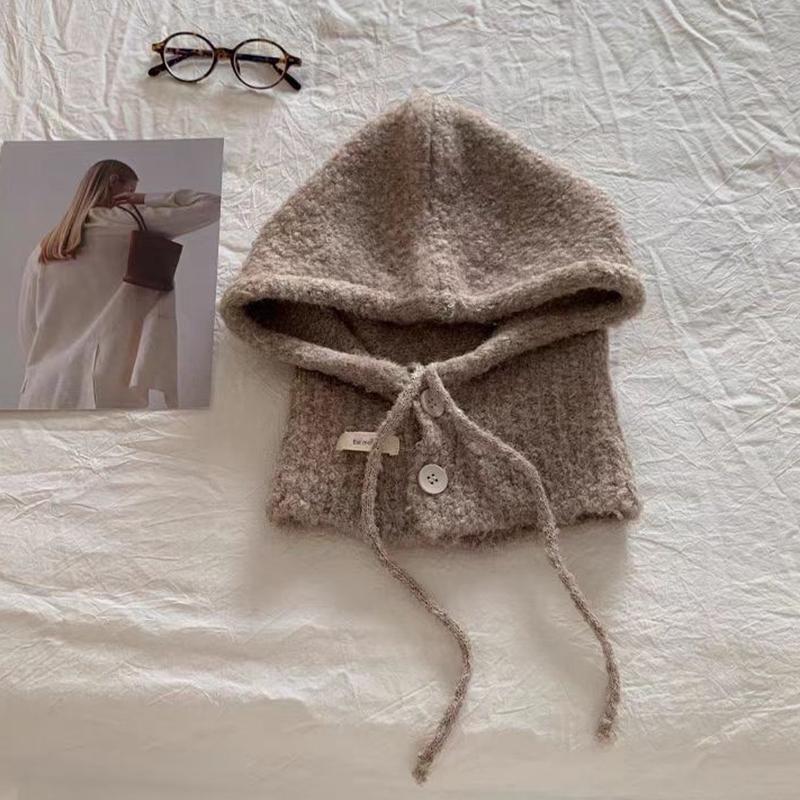 Korean Style Hat Scarf Women'S Autumn And Winter Warm Ear Protection Hooded Scarf Knitted Wool Hat