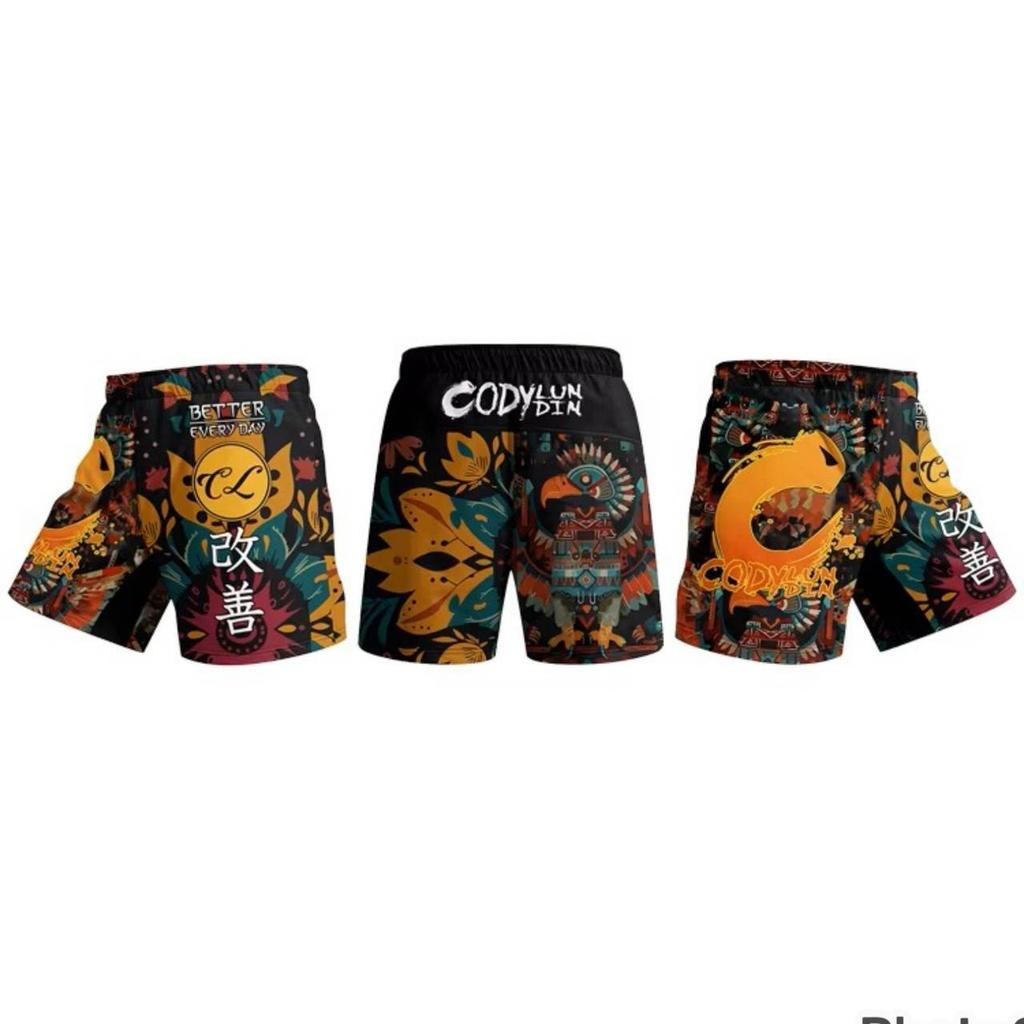 Gym MMA Muay Thai Kickboxing Boxing Fitness Print Shorts Elastic Waist Training Unisex Men Women Fight UFC Martial Art Fitness Training Sport Workout
