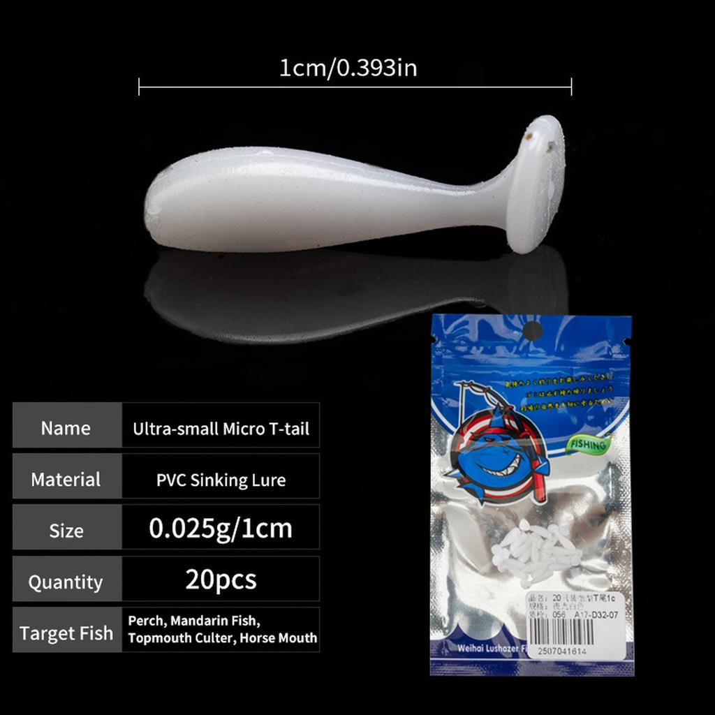 10colors Micro T-Tail Soft - Ultra Grub for Micro Jigging, Trout & Bass-Specific Lifelike Soft Worm 0.39in 0.001oz