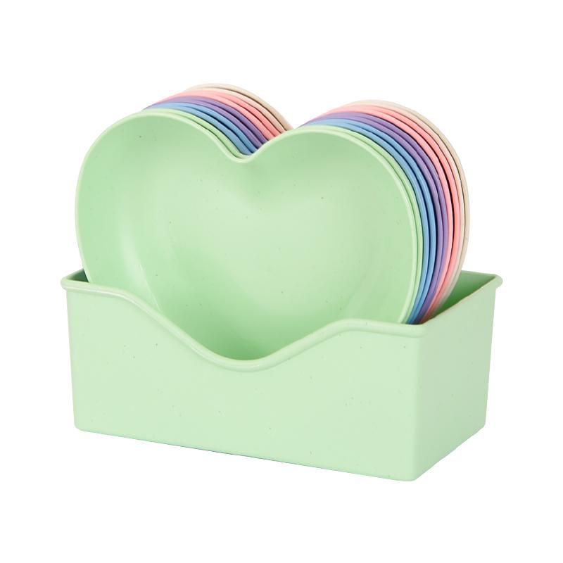 Wheat Straw Heart Shape Spitting Bones Dish 5 Pcs Japanese Style 5.5 Inch Solid Color Plastic Plate Simple Anti-fall Snack Plate