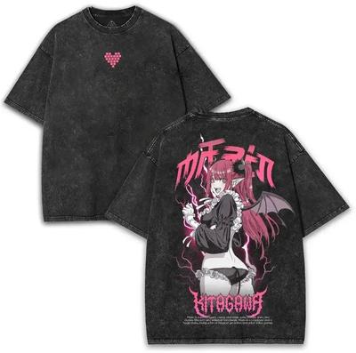 Il mio ragazzo dei travestimenti Marin Kitagawa Cosplay Diavoletto Lavaggio Acido Vintage T-shirt Nera Oversize Grafica Fronte/Retro | Maglietta Merch Streetwear per Fan di Anime