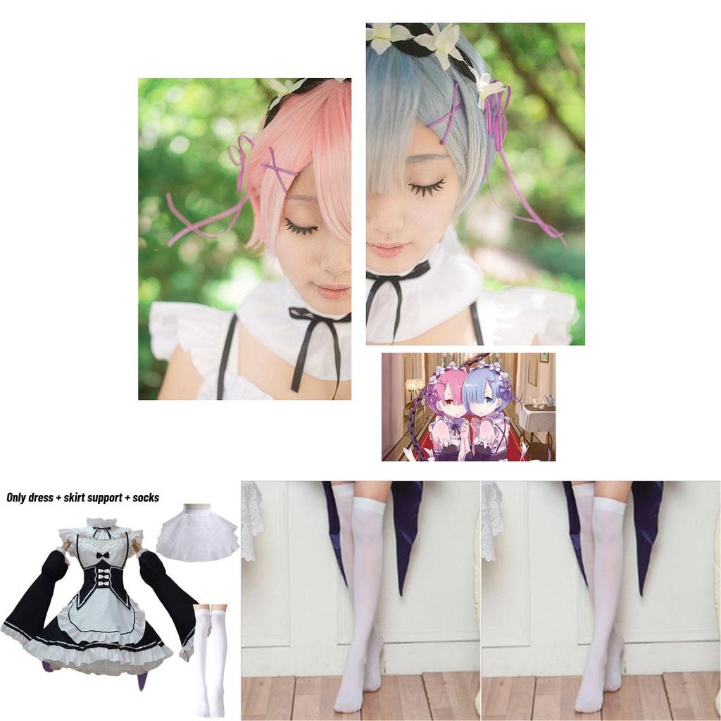 Elegant Zero Kara Hajimeru Isekai Seikatsu Twins Ram/rem Versatile Cosplay Maid Dress With Matching Headwear