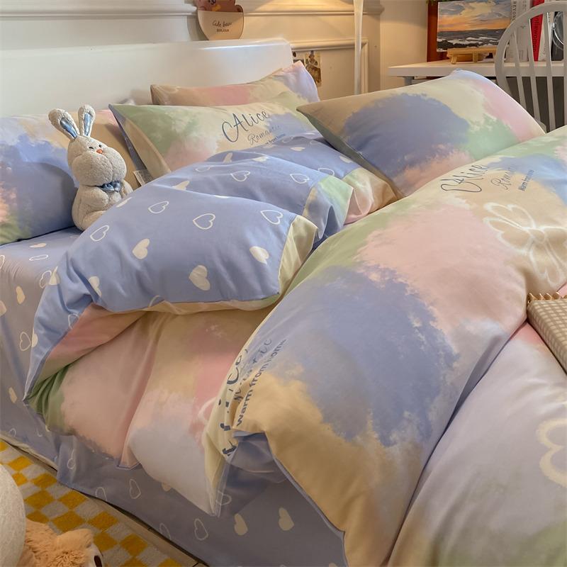 Bedding Four-piece Set, Cotton Pure Cotton Floral Quilt Cover, Bed Sheet Dormitory Three-piece Set