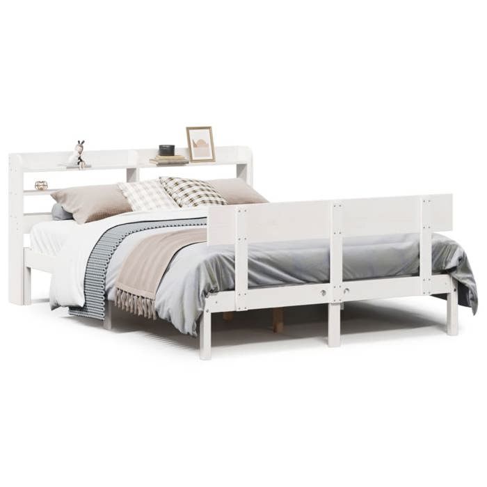VidaXL Cadre de lit avec tête de lit blanc 160x200 cm bois pin massif, lit, mobilier de chambre à coucher, lit en bois, lit 3306624