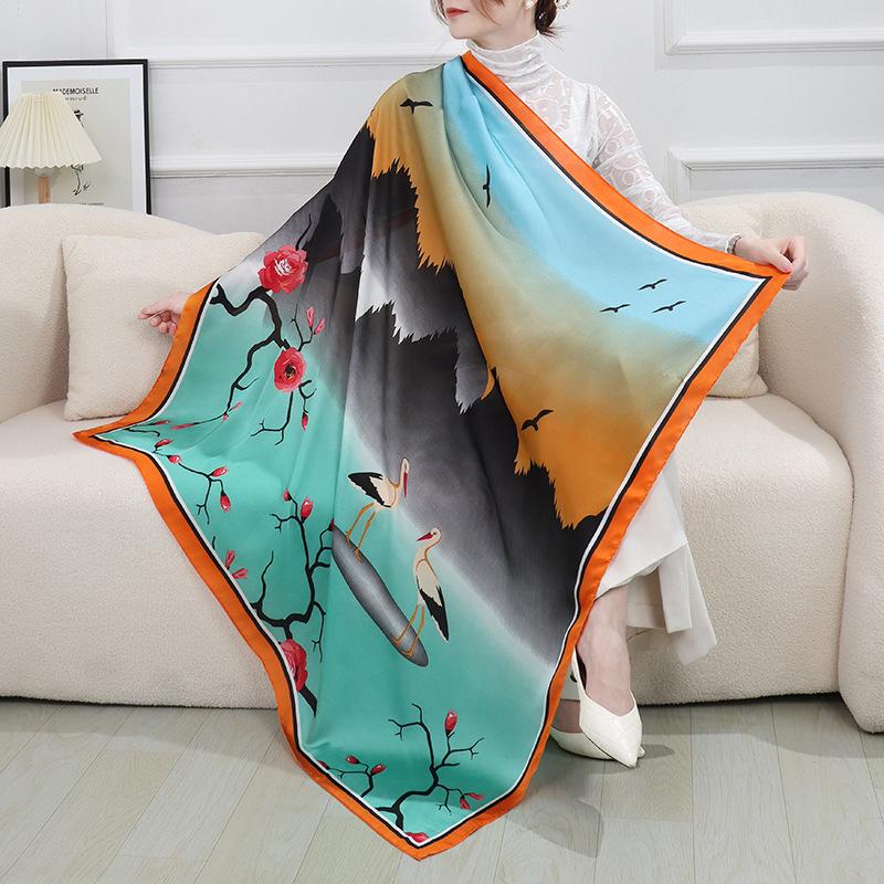 New Summer Large 110Cm Square Scarves Women Fashion Silk Scarf Foulard 45Inch Office Ladies Shawl Bandanna Muslim Hijab