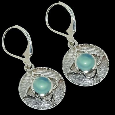 Natural Aqua Chalcedony Gemstone Handmade 925 Sterling Silver Earring 1.25" T0C85