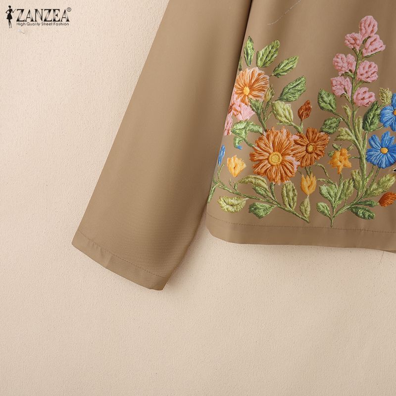 ZANZEA Women Round Neck Long Sleeve Loose Floral Print Blouse