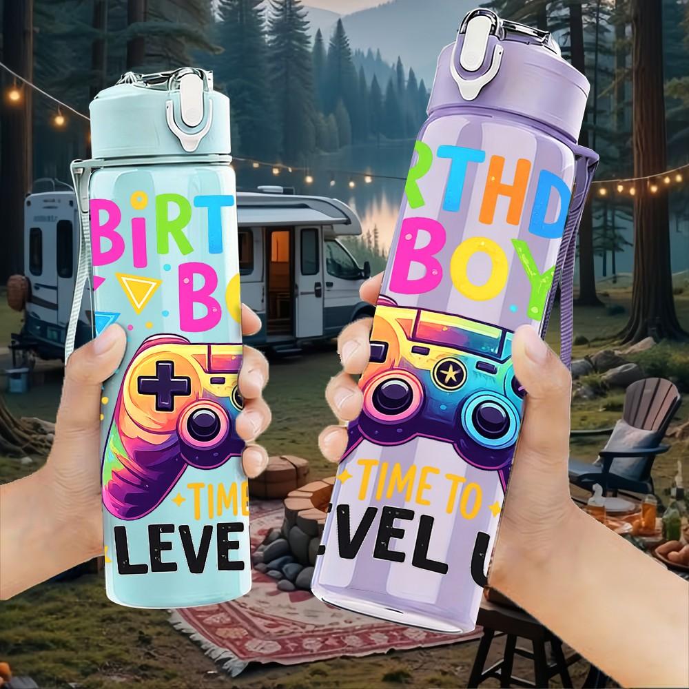 1PC Birthday Boy Game Controller Print 750ml Color Plastic Sports Water Bottle Leakproof Flip Straw Lid Suitable for Sports Office Home Use