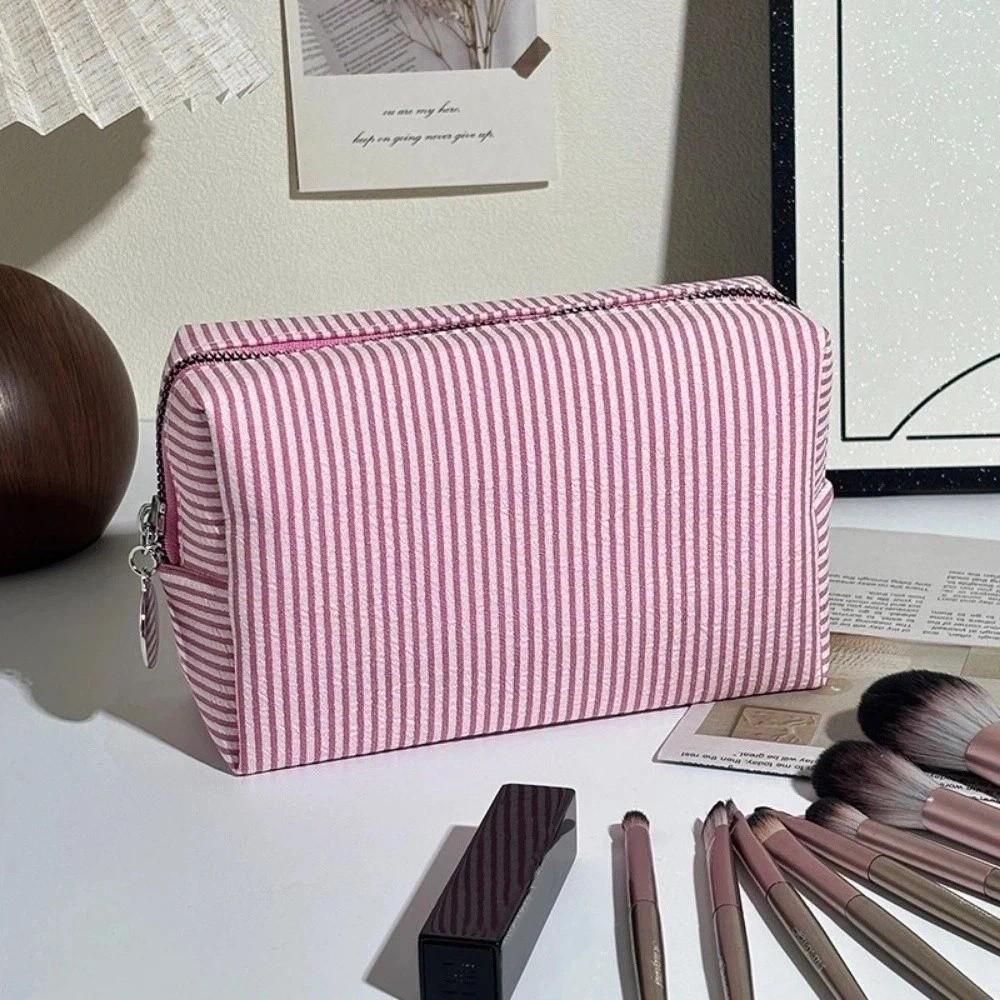 Striped Toiletry Bag Large-Capacity Makeup Storage Bag Personalized Desk Pencil Box  Travel Use