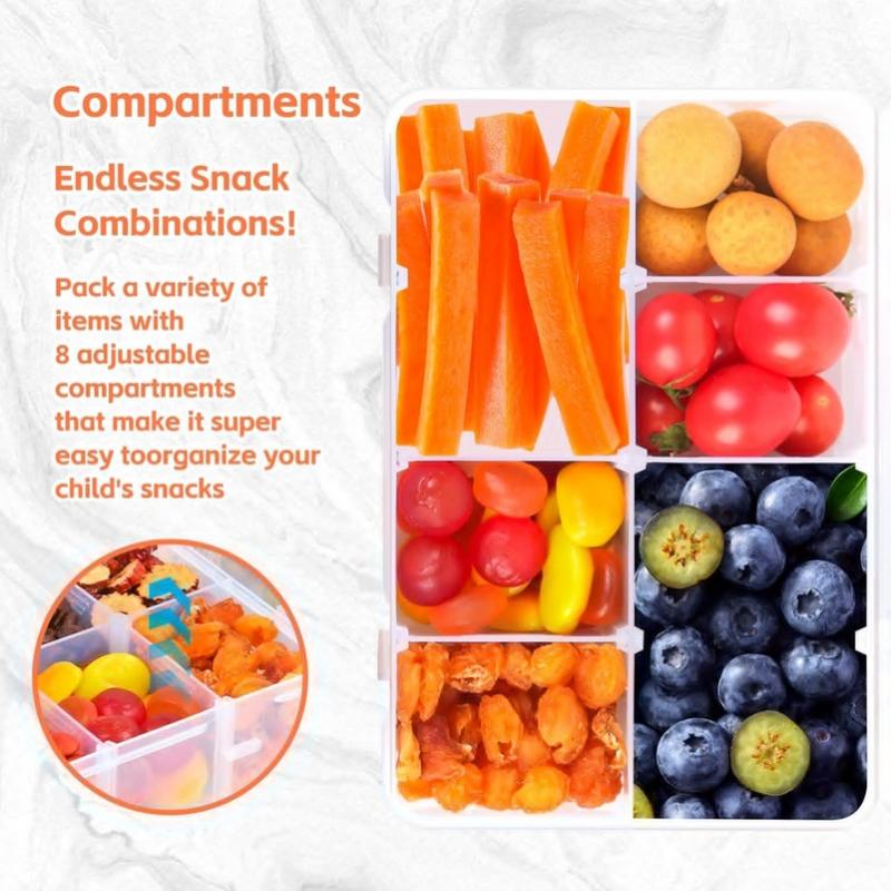 8 Grid Snackle Box Container Capacity Plastic Storage Box With Adjustable Compartments Lid For Snacks Food Grade Transparent