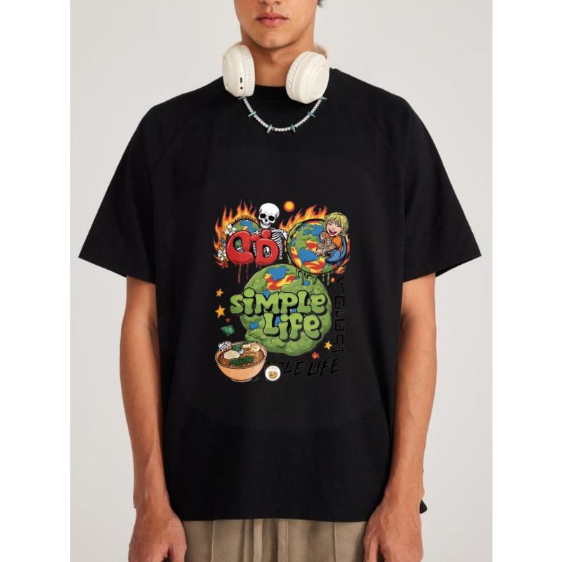 

Simple Life T Shirt White Cd Simple Life Graphic Print with Skull Flames Earth and Ramen Bowl Design for Casual Wear XXXXL чёрный