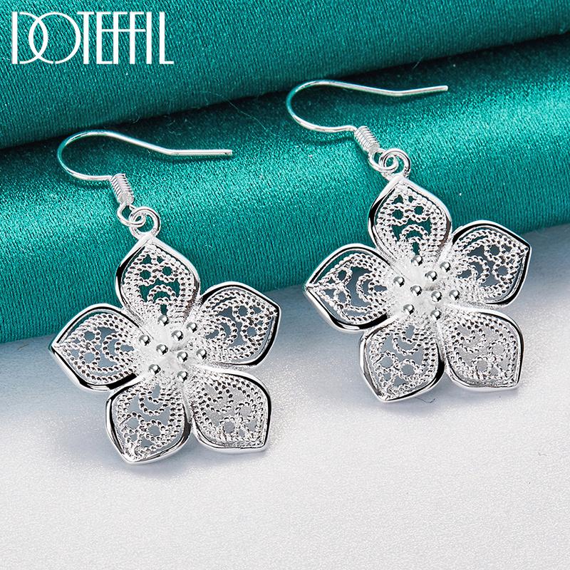925 Sterling Silber Blumen Stern Tropfen Ohrringe Schmuck