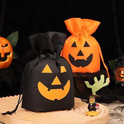 10pcs Halloween Cute Pumpkin Snacks Candy Biscuit Bag Gift Drawstring Bag Exquisite Cute Gift Bag Festival Decoration Gift Bag