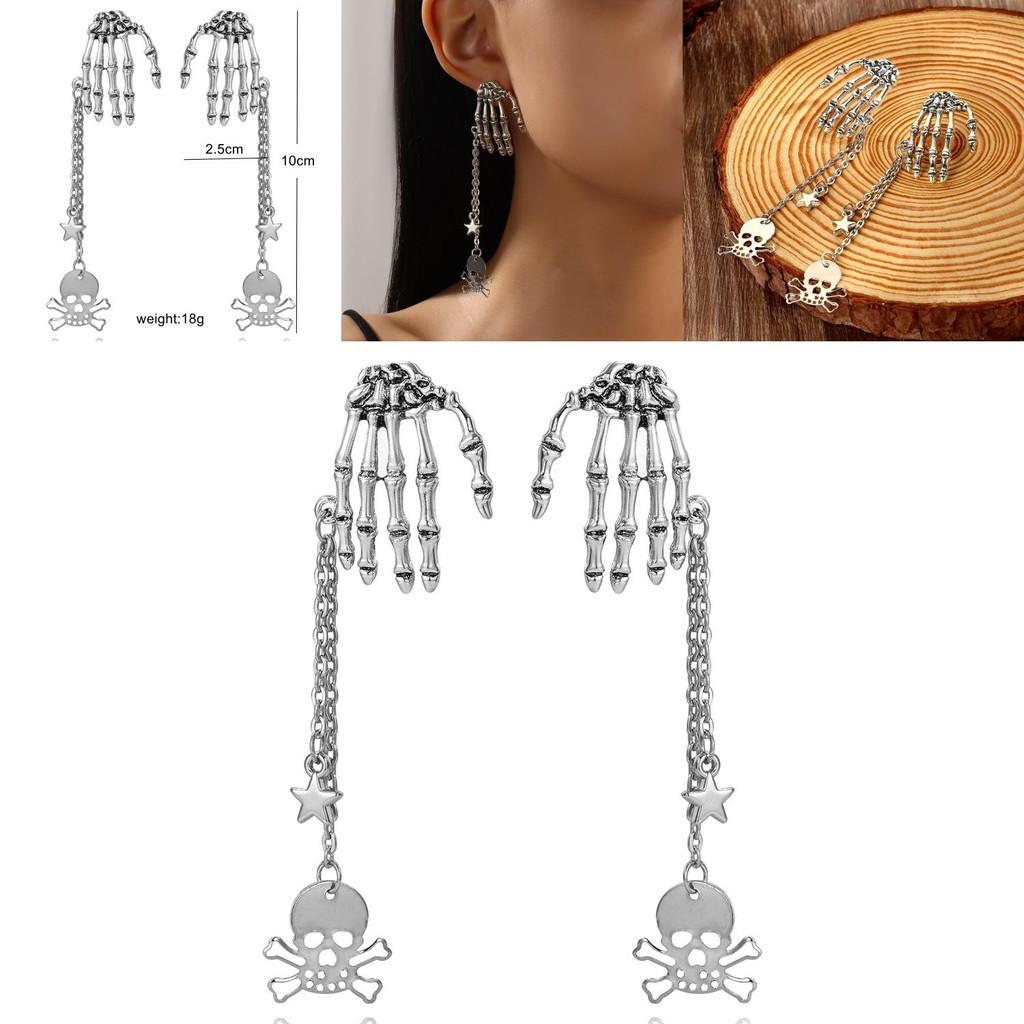 Gothic Punk Skull Ear Jewelry With Alloy Material For Festival Wear