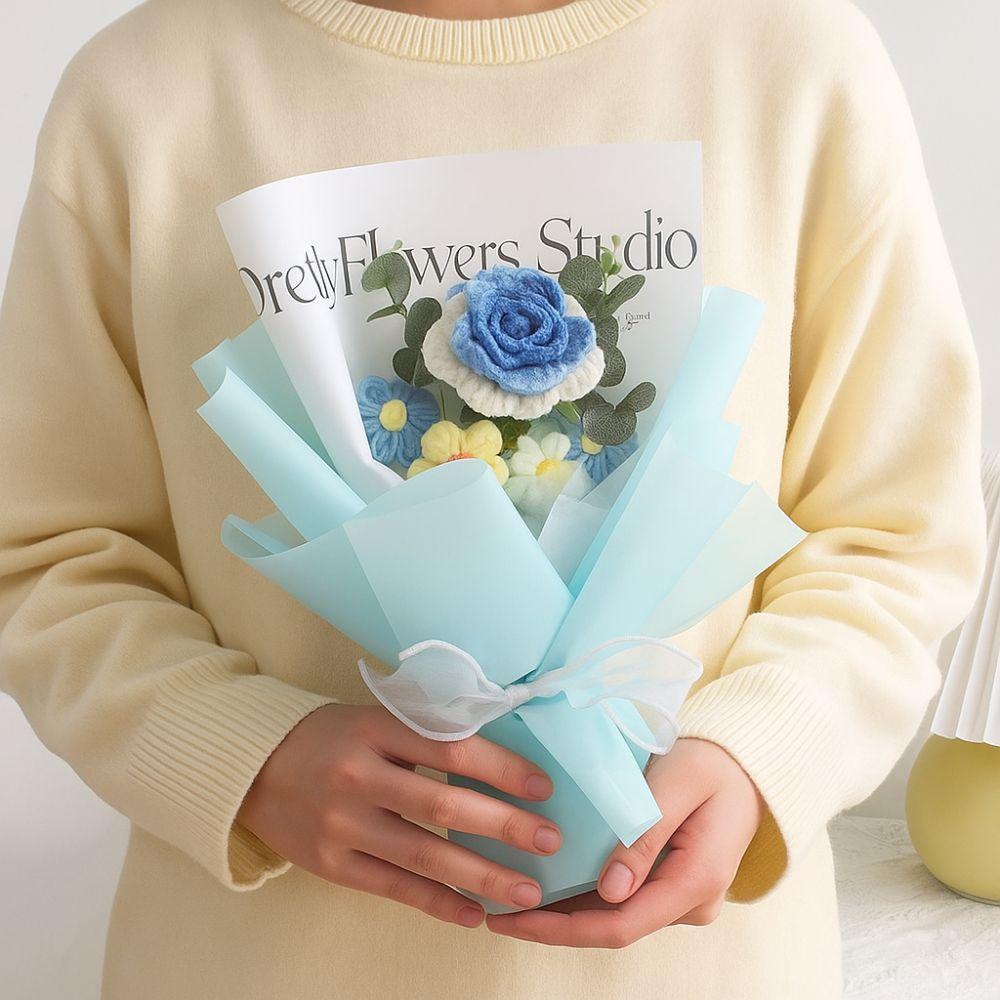 Soft Yarn Handwoven Rose Daisy Bouquet Korean Style Crochet Sunflower Flowers  Anniversary