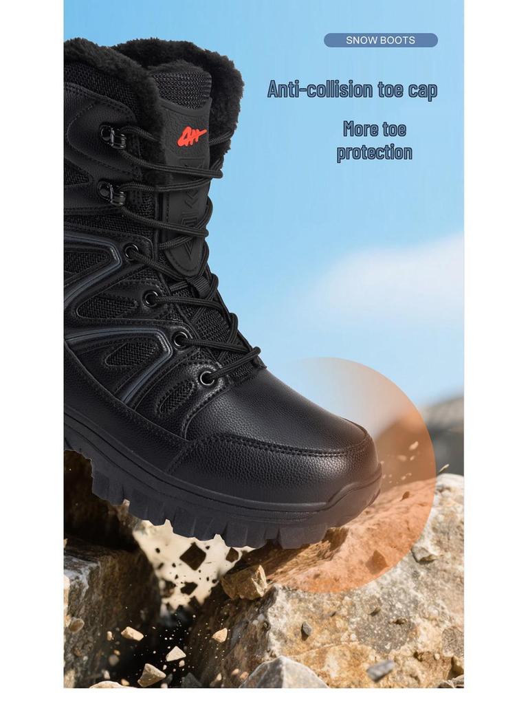Men's Plus Size High-Top Snow Boots: Winter Warm, Thickened Velvet Lining, Ideal for Hiking