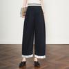 2026 Spring/Autumn Women's High-Waisted Wide-Leg Color Block Lace Casual Pants, Plus Size