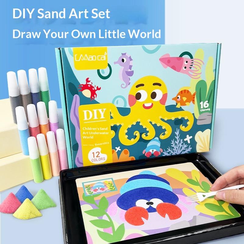 Educational Diy Sand Painting Kit—12 Colors For Kids' Art & Concentration