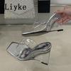 Fashion Liyke Street Style Square Toe Transparent Slippers For Women Mules Slides Summer Clear High Heels Wedges Shoes Sandalias Mujer