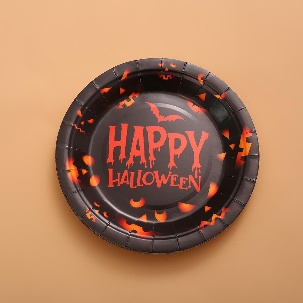 Cross-Border Halloween Party Disposable Plate Set: Pumpkin & Bat Paper Cups and Plates