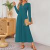 Loose Elegant Women Long Sleeved Comfortable Solid Color Dress