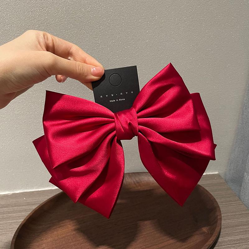 Elegant Bow Ribbon Hair Clip  Simple Solid Satin Spring Clip Hair Pin Retro Headband With Clips Girls Hair Accessories