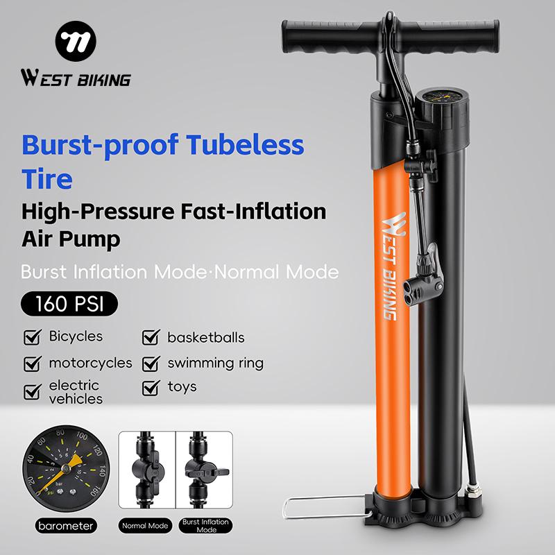 WEST BIKING Bicycle Pump 160PSI High Pressure Floor Pump Fast Inflation Blast Pump With Pressure Gauge MTB Road Bike Accessories