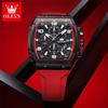 OLEVS Mens Watch Fashion Silicone Strap Tonneau Chronograph Quartz Watch Waterproof Luminous Sports Date Watches Gifts