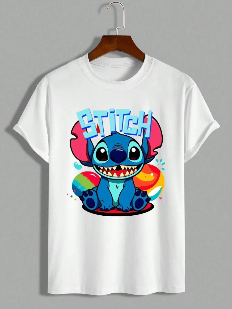 

New Fashion Fun Stitch Cartoon Graphic Print High Quality Unisexs and Womens Short Sleeve Loose Casual TShirts S