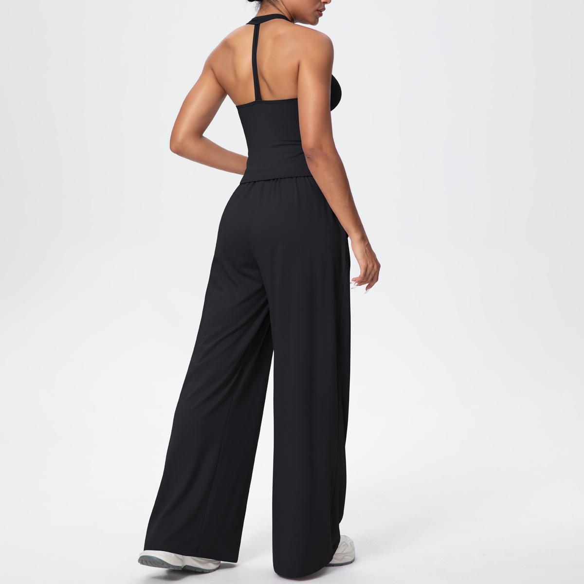 

Brushed Wide-Leg Drawstring Pants & Backless Slim Fit Yoga Vest Set Medium