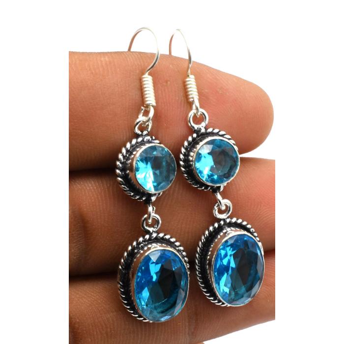 Blue Topaz Gemstone Ethnic Handmade Drop Dengle Earring Jewelry ER 116