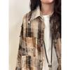 Camicia da Donna Autunno 2025 Retrò Tie-Dye a Quadri a Maniche Lunghe con Quattro Bottoni