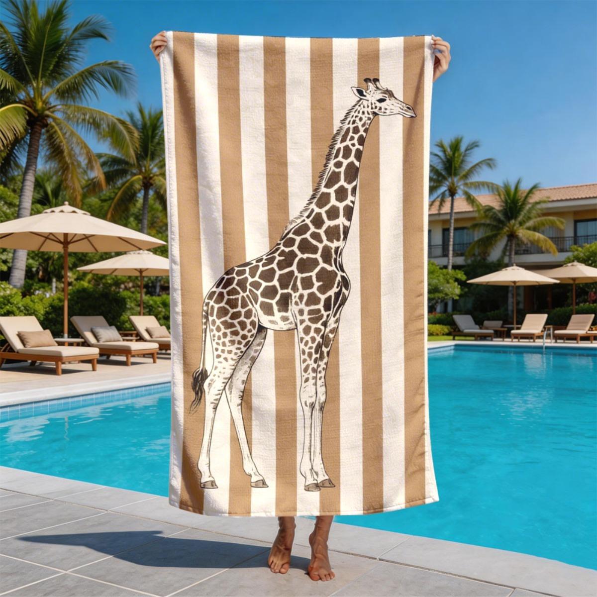 

Retro and artistic style giraffe polyester microfiber beach towel is highly absorbent, suitable for swimming and beach outings W30*H60(CM)
