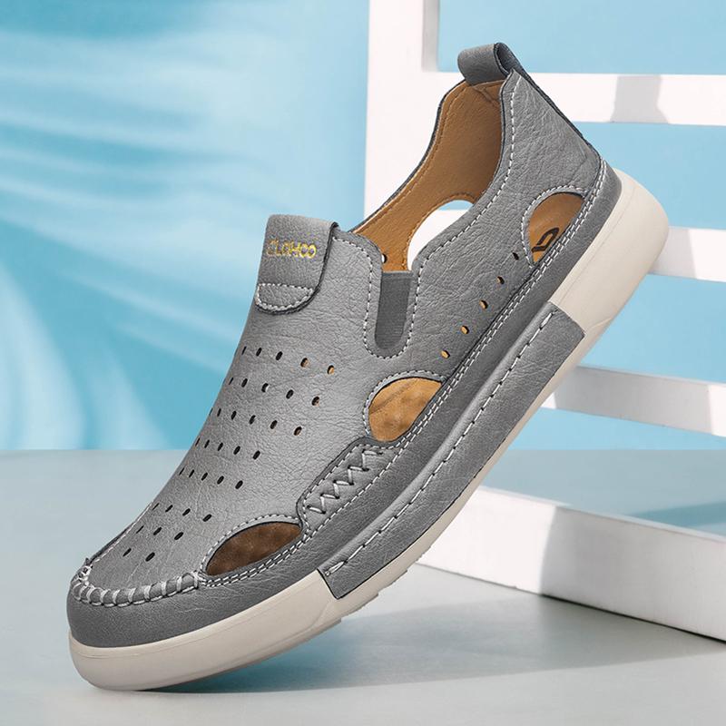 Sandale Casual din Piele pentru Bărbați, Durabile, Cusături Manuale, Pantofi cu Vârf Închis, Antiderapanți, Pentru Interior, Exterior, Plajă