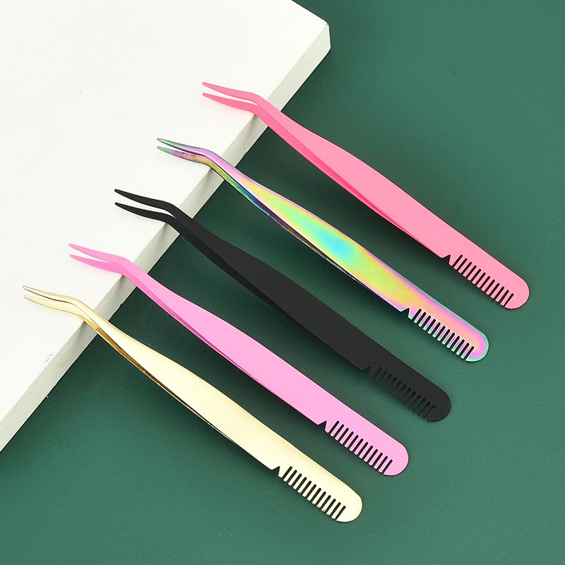 Stainless Steel Eyelash Curler with Fine Tip Tweezers & Eyebrow Comb