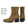 Autumn Coarse Heel Side Zipper Suede Short Boots Pointed Fashion Martin Boots Women's High Heel Women's Boots Leopard Print