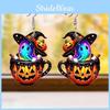 Colorful Themed Halloween Cartoon Ghost Pumpkin Pattern Women Acrylic Earrings