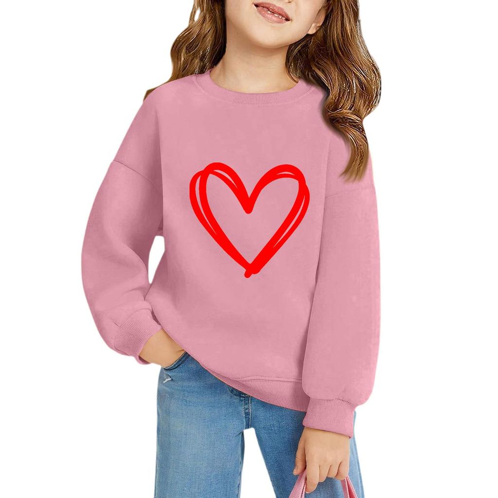 Παιδικά πουλόβερ με στρογγυλή λαιμόκοψη για κορίτσια, τυπωμένα μπλουζάκια μωρού για την ημέρα του Αγίου Βαλεντίνου