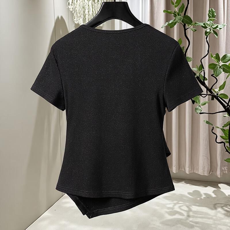 Women's Irregular V-Neck Pleated T-Shirt