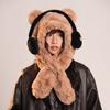 Winter Thickened Cute Headphones Bear Hat Scarf Plush Ear Protection Lei Feng Hat Riding Cold Pullover Hat