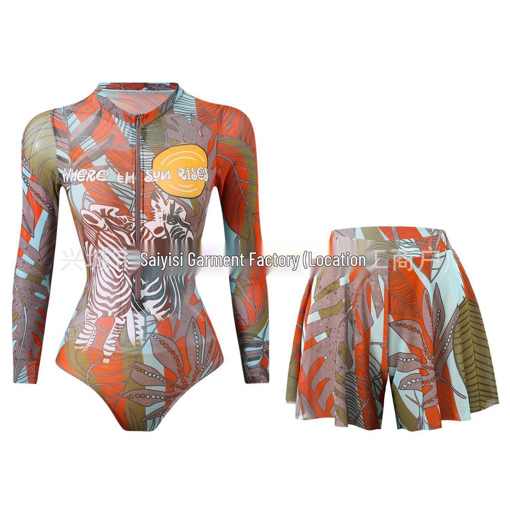 Women's Long Sleeve Sun Protection Bikini Set with European & American Style Shorts