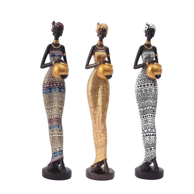 Vintage African Black Women Ornaments Creative Design Home Art Figure Sculpture Model Room Top Entrance TV Cabinet Decoration