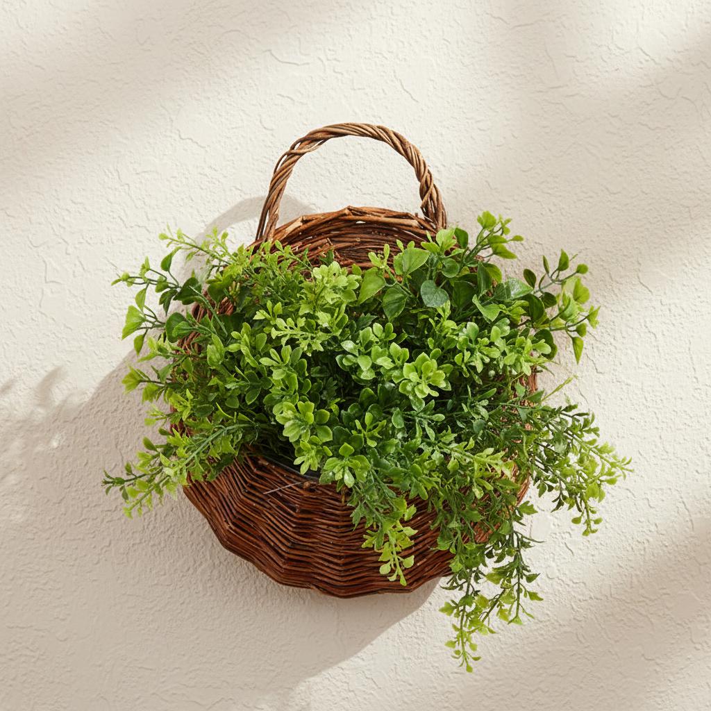 Wicker Wall Hanging Flower Basket Planter Rack Hand-made Natural Style For Home Garden Decoration
